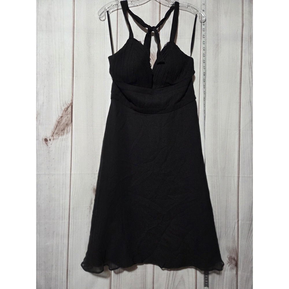 White House Black Market Dress Womens 6 Black‎ Silk Halter Lace Trim Cocktail